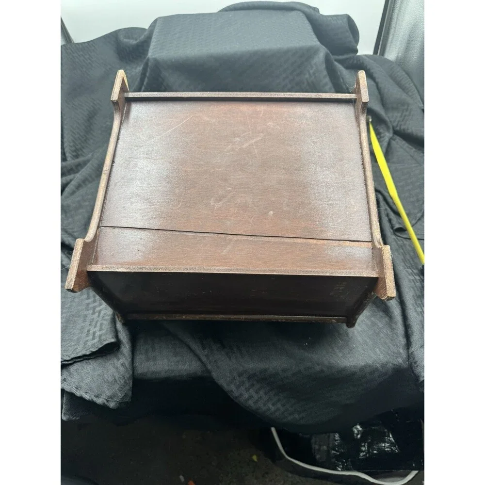 Vintage Wood Sewing Box With Handle, Hinged Double Flip Lids,  Butler # 150
